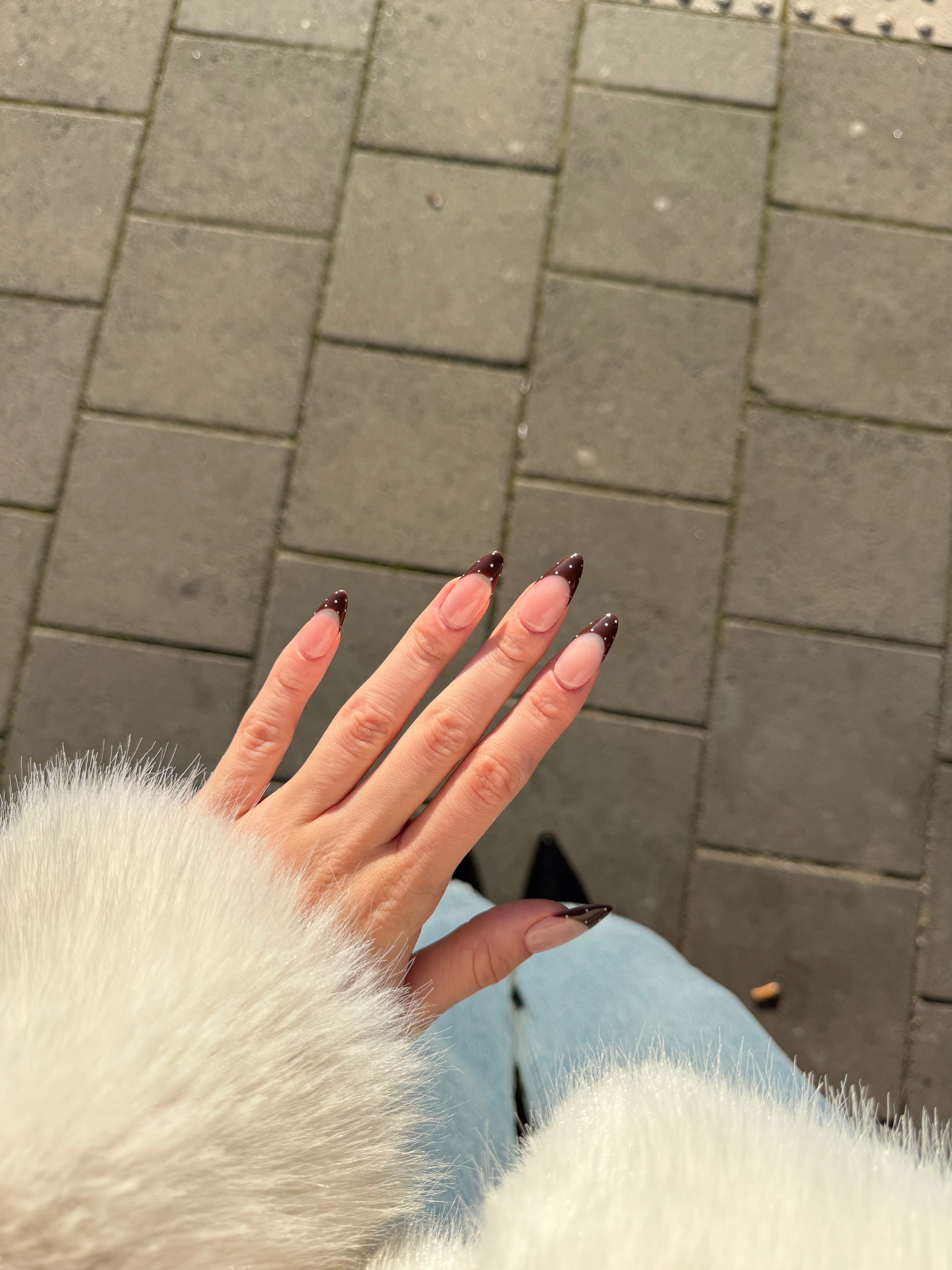 Polka Pair – Brown and Baby Pink Dot Press‑Ons