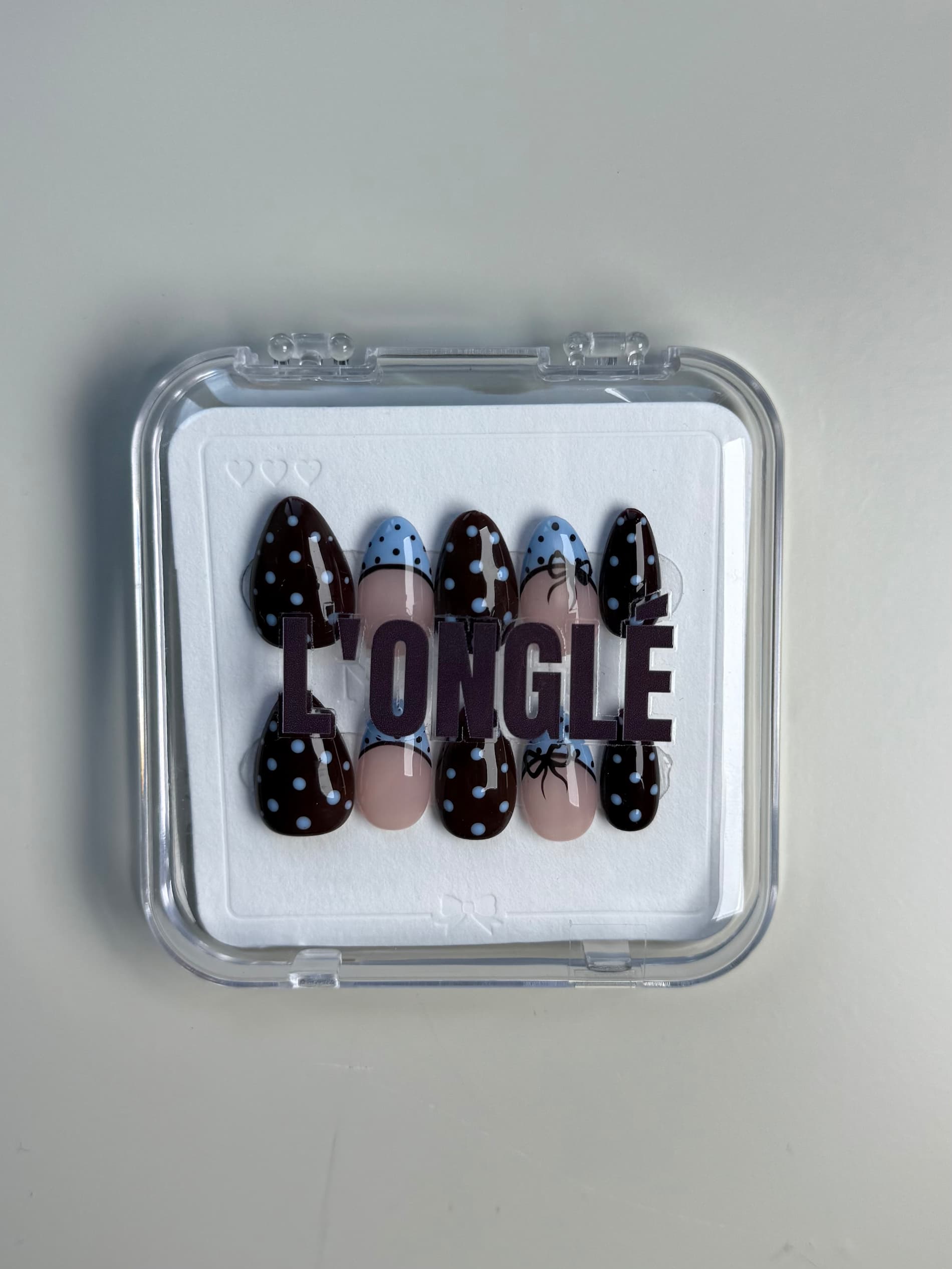 Blue Theory – Brown & Baby Blue Polka Dot Press‑On Nails - L’ONGLÉ