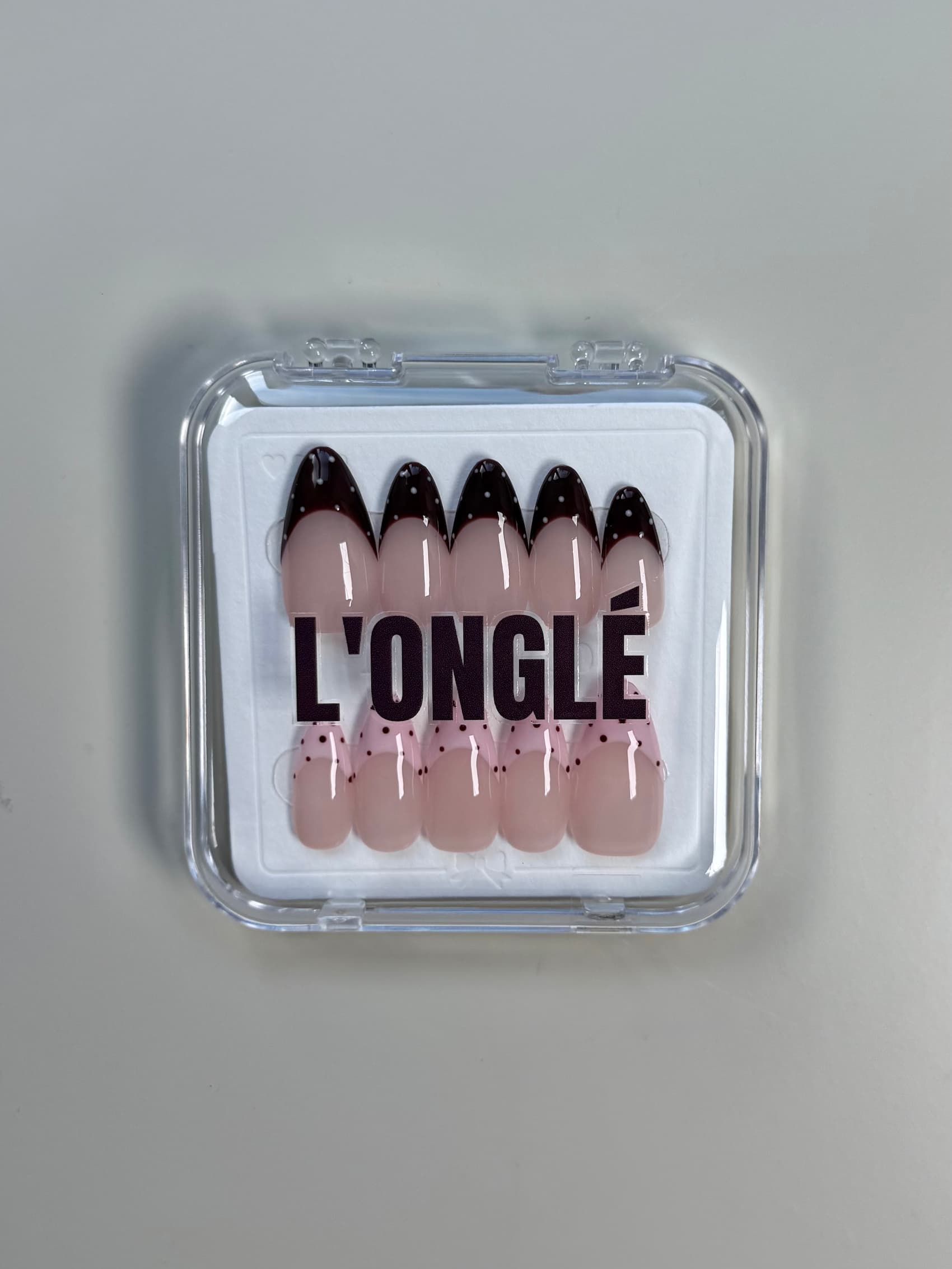 Polka Pair – Brown and Baby Pink Dot Press‑Ons - L’ONGLÉ