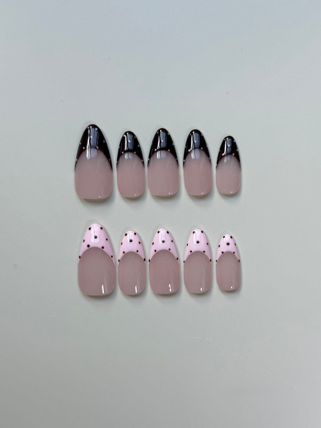 Polka Pair – Brown and Baby Pink Dot Press‑Ons